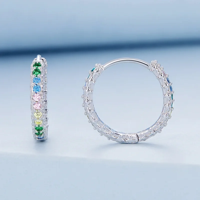 (bilde for) Pandora Style Mønster Farge Zirkonium Hoop øredobber - BSE683 - Vis 2