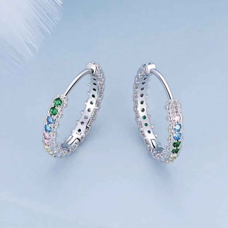 (bilde for) Pandora Style Mønster Farge Zirkonium Hoop øredobber - BSE683 - Vis 3