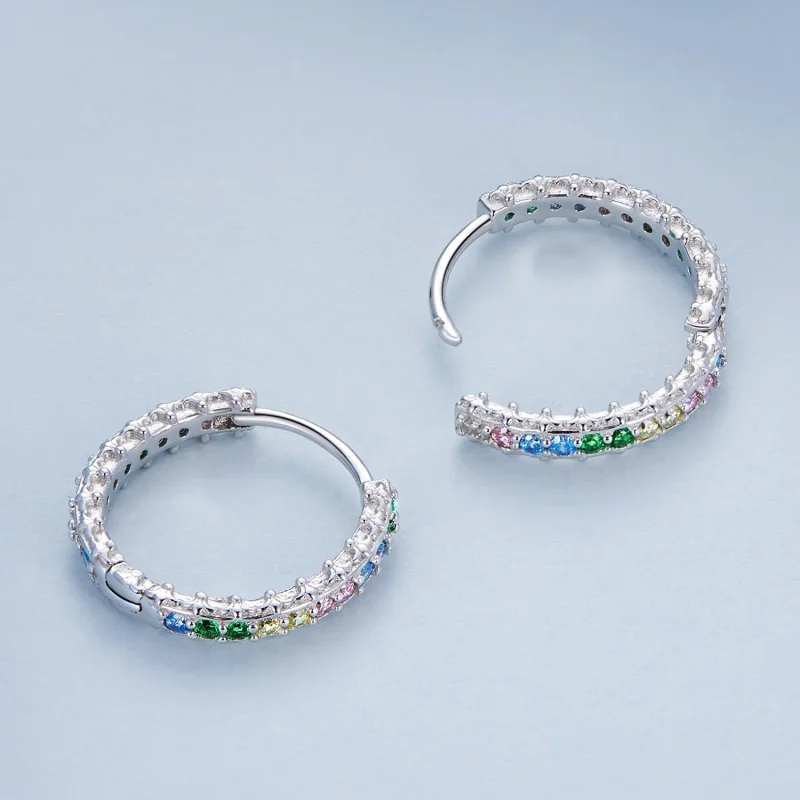 (bilde for) Pandora Style Mønster Farge Zirkonium Hoop øredobber - BSE683 - Vis 4