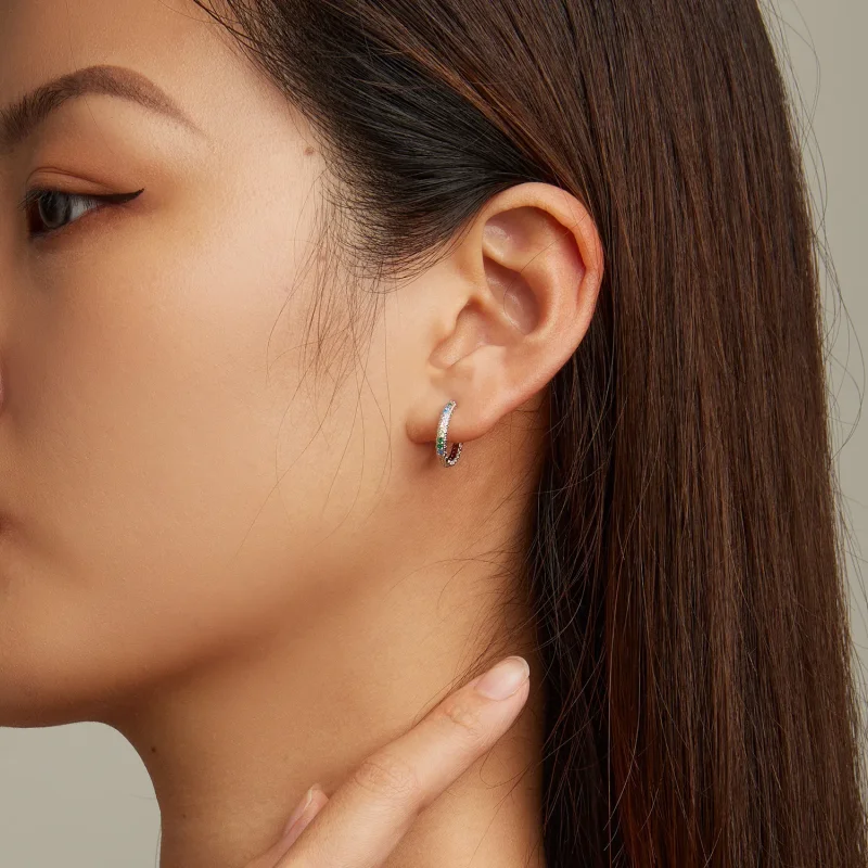 (bilde for) Pandora Style Mønster Farge Zirkonium Hoop øredobber - BSE683 - Vis 5