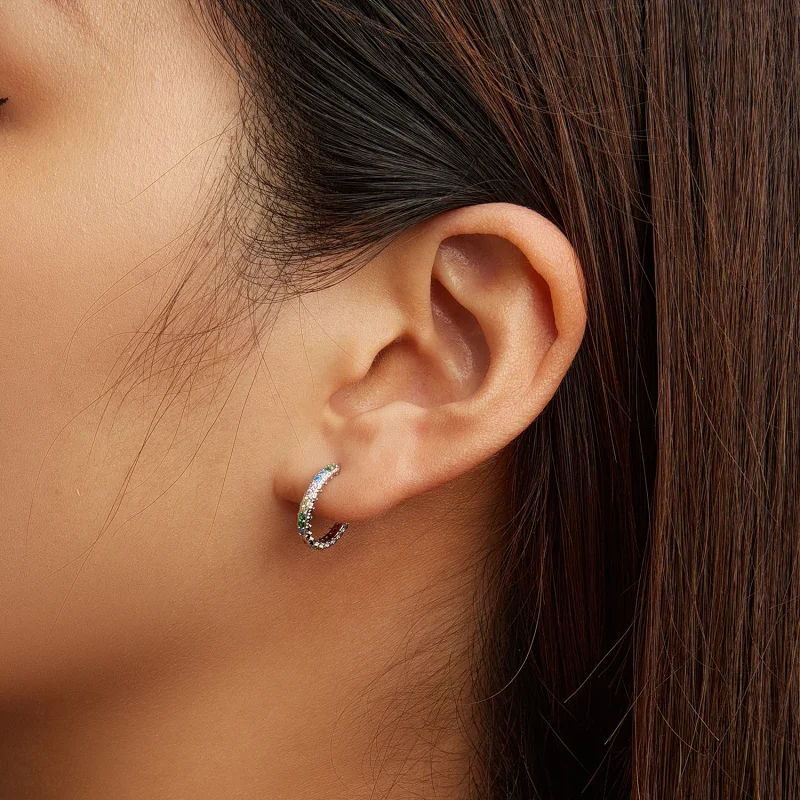 (bilde for) Pandora Style Mønster Farge Zirkonium Hoop øredobber - BSE683 - Vis 6