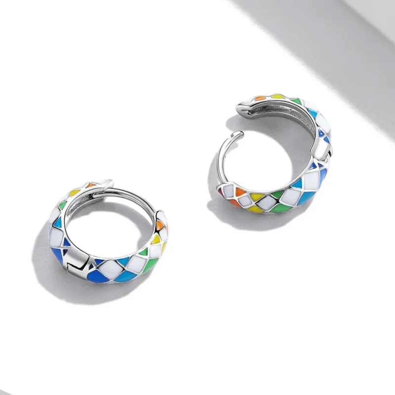 (bilde for) Pandora Style Rainbow Checkerboard Hoop øredobber - SCE1351 - Vis 5