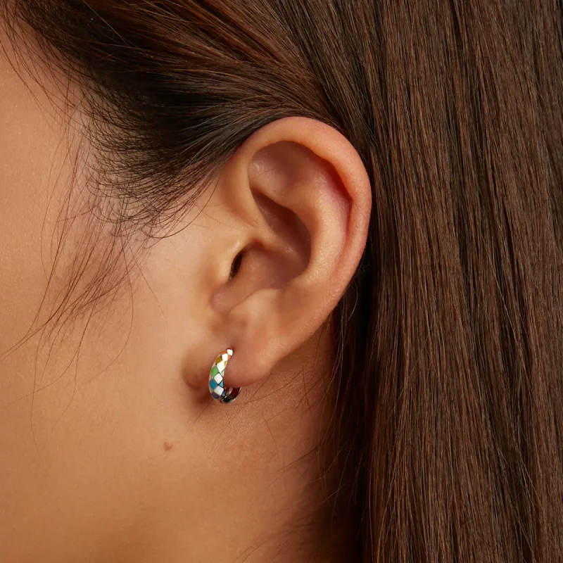(bilde for) Pandora Style Rainbow Checkerboard Hoop øredobber - SCE1351 - Vis 8