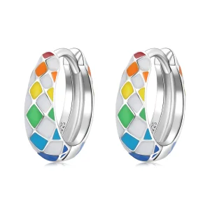 (bilde for) Pandora Style Rainbow Checkerboard Hoop øredobber - SCE1351