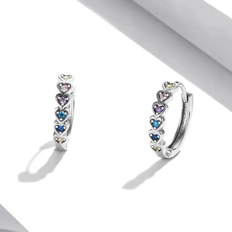 (bilde for) Pandora Style Rainbow Heart Hoop øredobber - SCE1275 - Vis 2