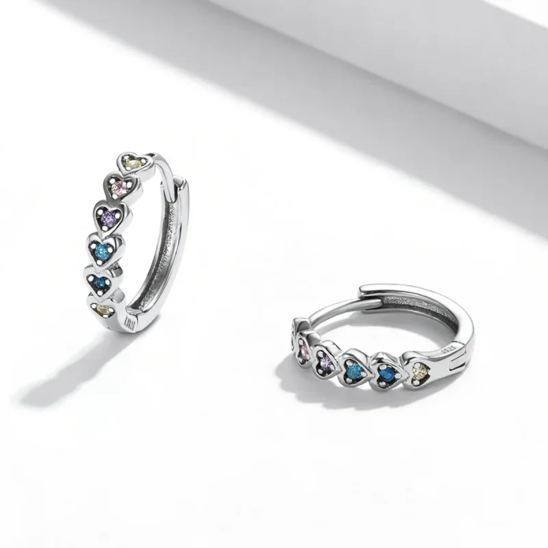 (bilde for) Pandora Style Rainbow Heart Hoop øredobber - SCE1275 - Vis 3