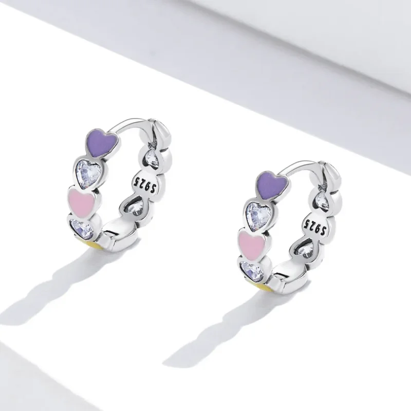 (bilde for) Pandora Style Rainbow Heart Hoop øredobber - SCE1342 - Vis 2