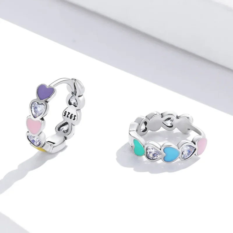 (bilde for) Pandora Style Rainbow Heart Hoop øredobber - SCE1342 - Vis 3