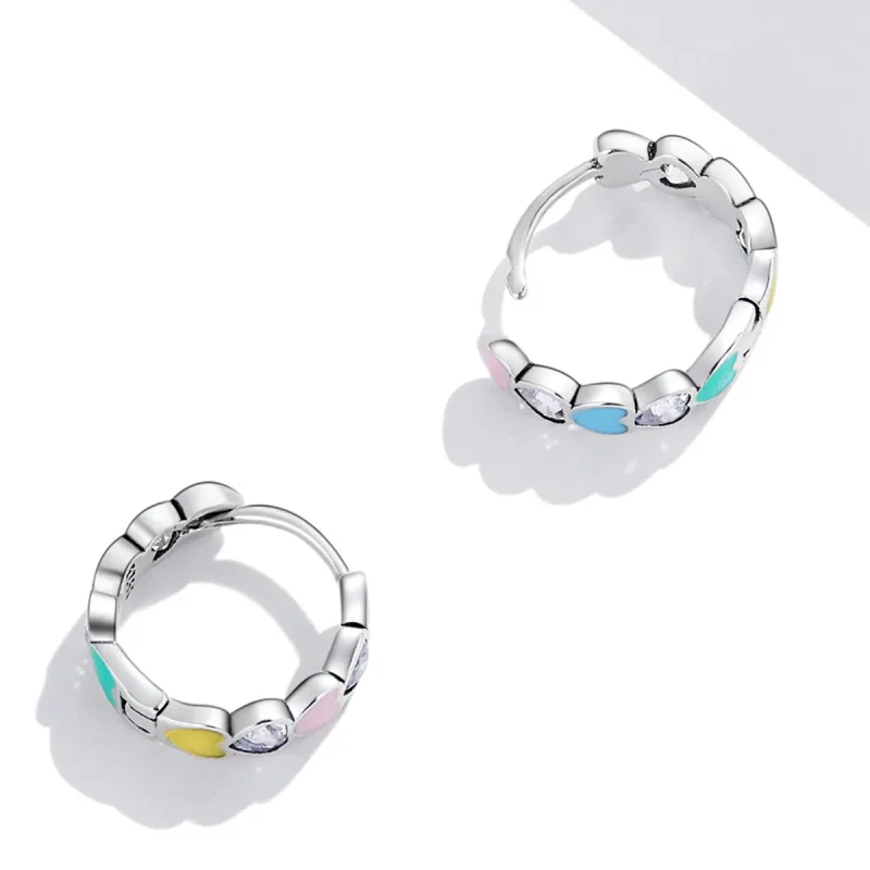 (bilde for) Pandora Style Rainbow Heart Hoop øredobber - SCE1342 - Vis 4