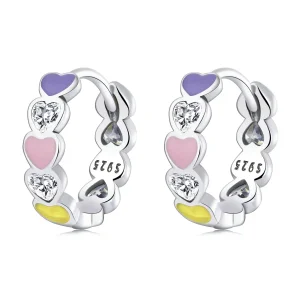 (bilde for) Pandora Style Rainbow Heart Hoop øredobber - SCE1342