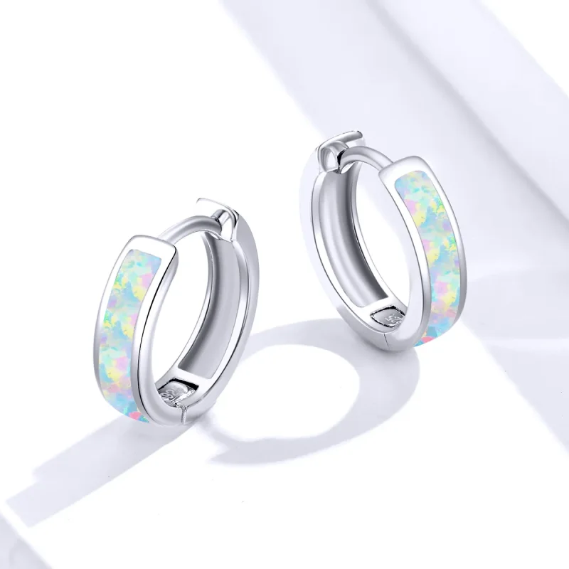 (bilde for) Pandora Style Simple Opal Hoop øredobber - SCE861 - Vis 3