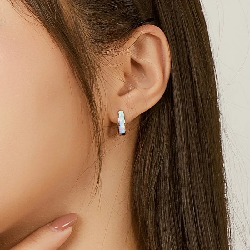 (bilde for) Pandora Style Simple Opal Hoop øredobber - SCE861 - Vis 5