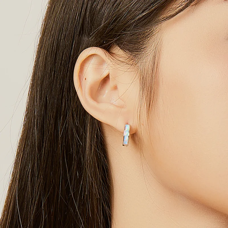 (bilde for) Pandora Style Simple Opal Hoop øredobber - SCE861 - Vis 7