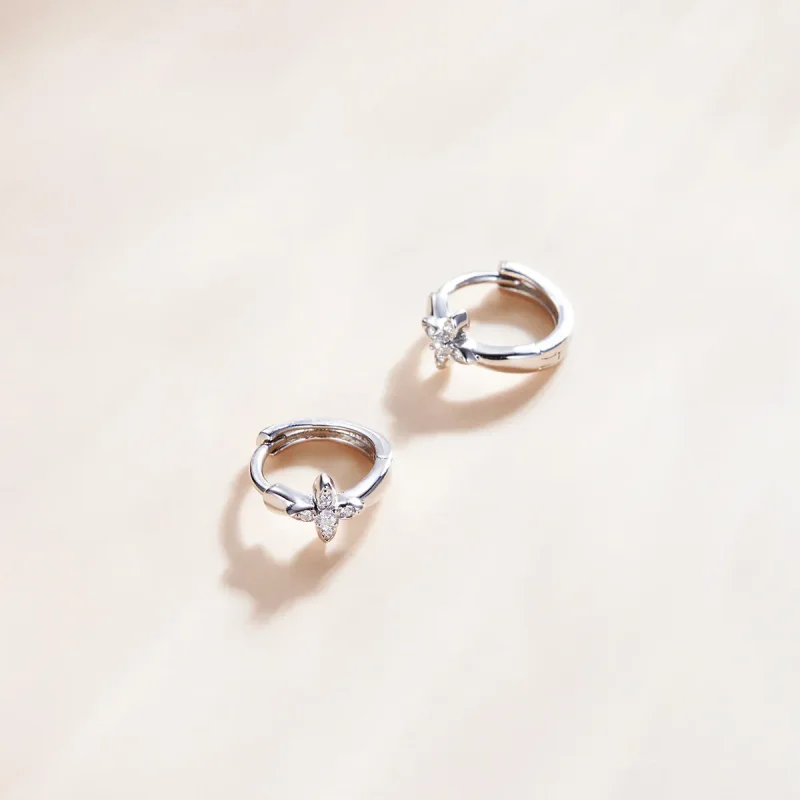 (bilde for) Pandora Style Sparkle Flower Hoop øredobber - SCE1043 - Vis 4