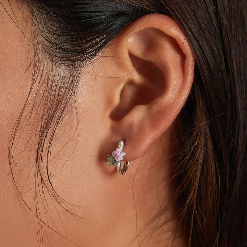 (bilde for) Pandora Style Spring Cherry Blossoms Hoop øredobber - SCE1287 - Vis 5
