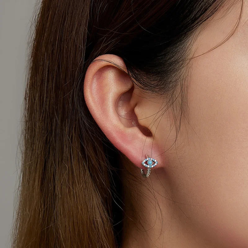 (bilde for) Pandora Style Turkis Devil Eye Hoop øredobber - SCE1418 - Vis 7