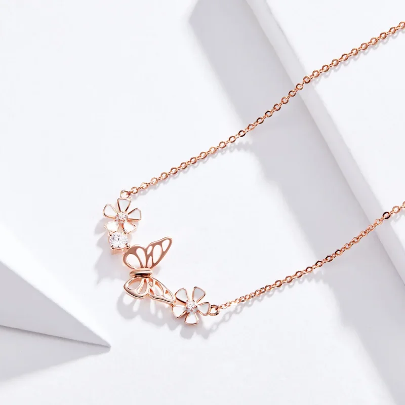 (bilde for) Pandora Style Rose Gold Dancing Butterfly Anheng Halskjede - BSN053 - Vis 2