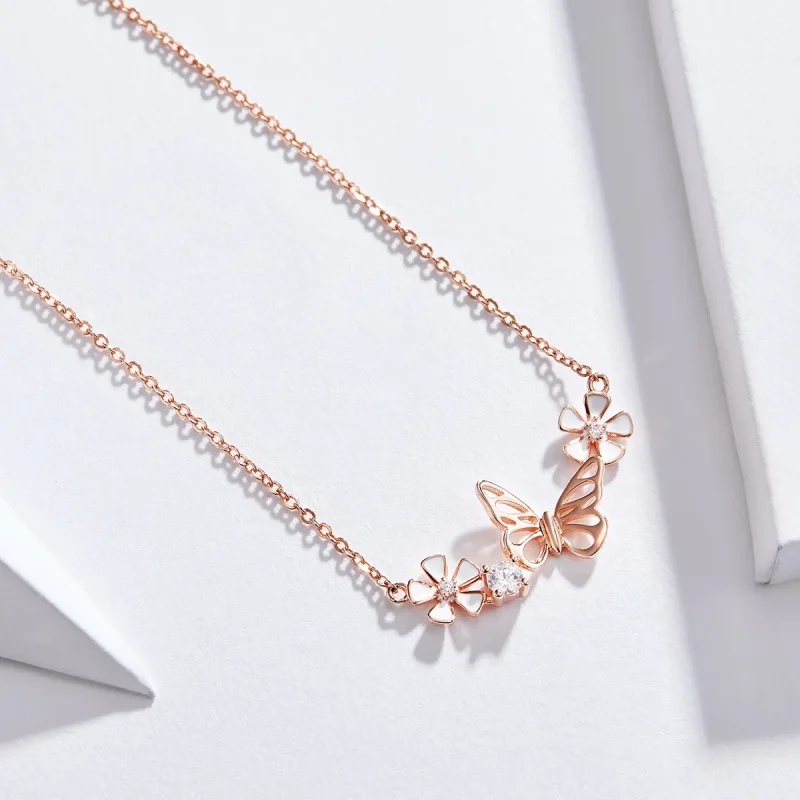 (bilde for) Pandora Style Rose Gold Dancing Butterfly Anheng Halskjede - BSN053 - Vis 4