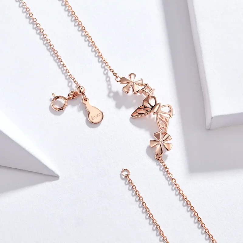 (bilde for) Pandora Style Rose Gold Dancing Butterfly Anheng Halskjede - BSN053 - Vis 5