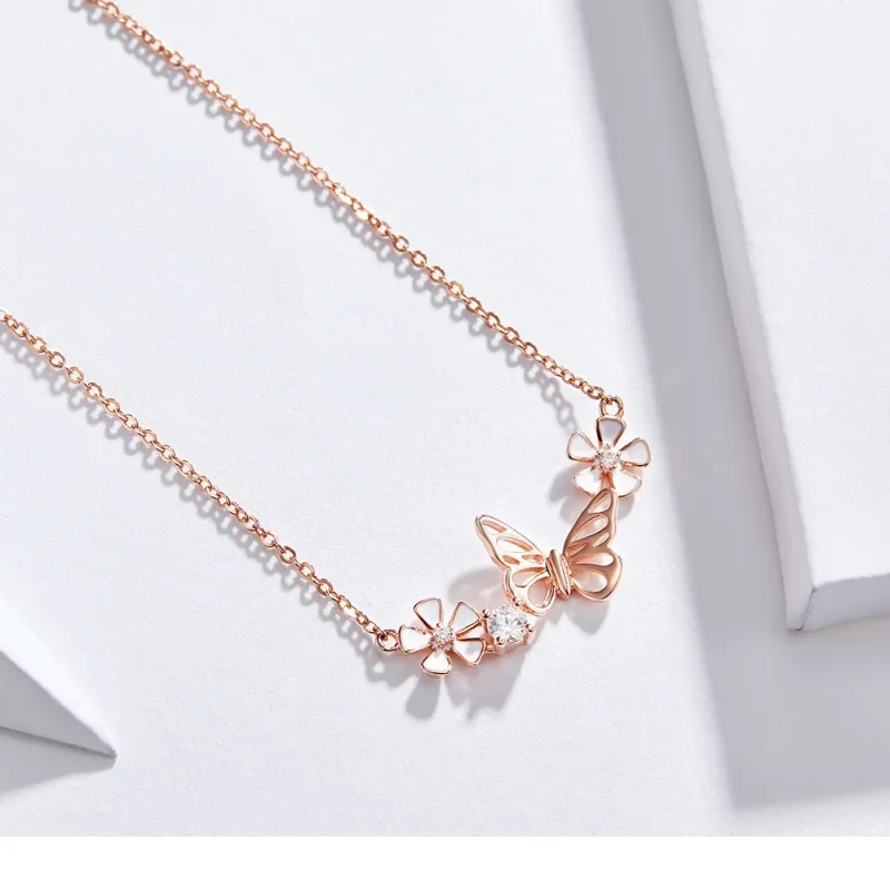 (bilde for) Pandora Style Rose Gold Dancing Butterfly Anheng Halskjede - BSN053 - Vis 8