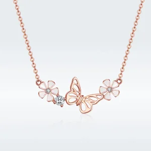 (bilde for) Pandora Style Rose Gold Dancing Butterfly Anheng Halskjede - BSN053