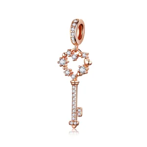 (bilde for) Pandora Style Rose Gold Luchy Shinning Key Pendant - SCC1122