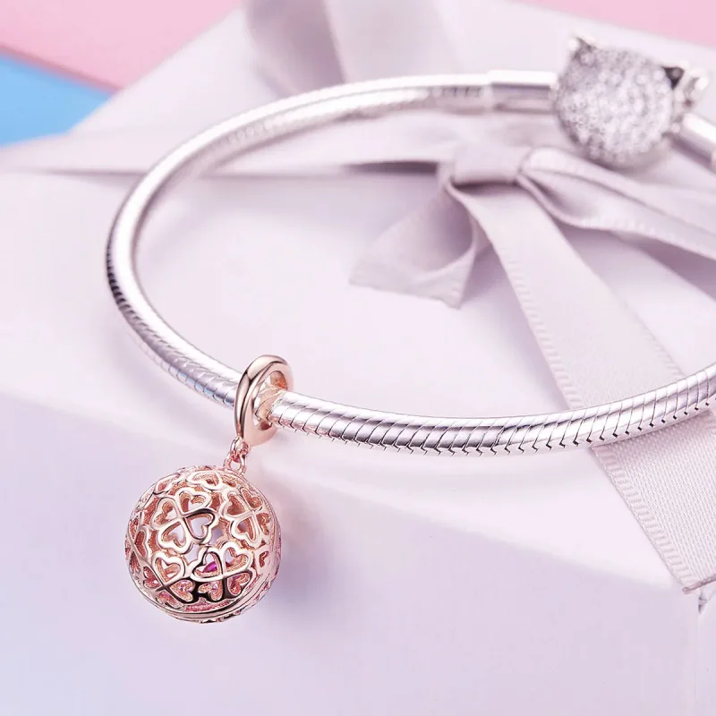 (bilde for) Pandora Style Rose Gold Motion Clover Pendant - SCC1127 - Vis 3
