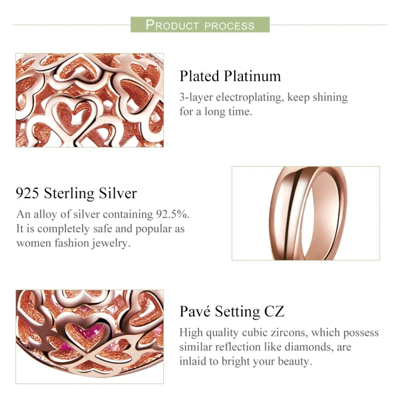 (bilde for) Pandora Style Rose Gold Motion Clover Pendant - SCC1127 - Vis 6