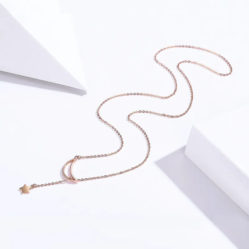 (bilde for) Pandora Style Rose Gold Starry Moon Chain Halskjede - SCN108-C - Vis 3