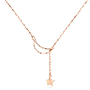 (bilde for) Pandora Style Rose Gold Starry Moon Chain Halskjede - SCN108-C