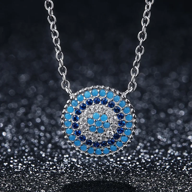 (bilde for) Pandora Style Silver Blue Circle Halskjede - SCN099 - Vis 3