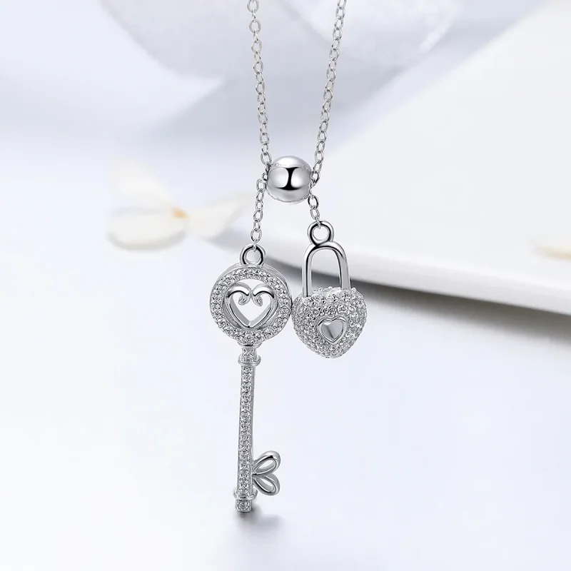 (bilde for) Pandora Style Silver Key of Heart Lock Halskjede - SCN290 - Vis 2