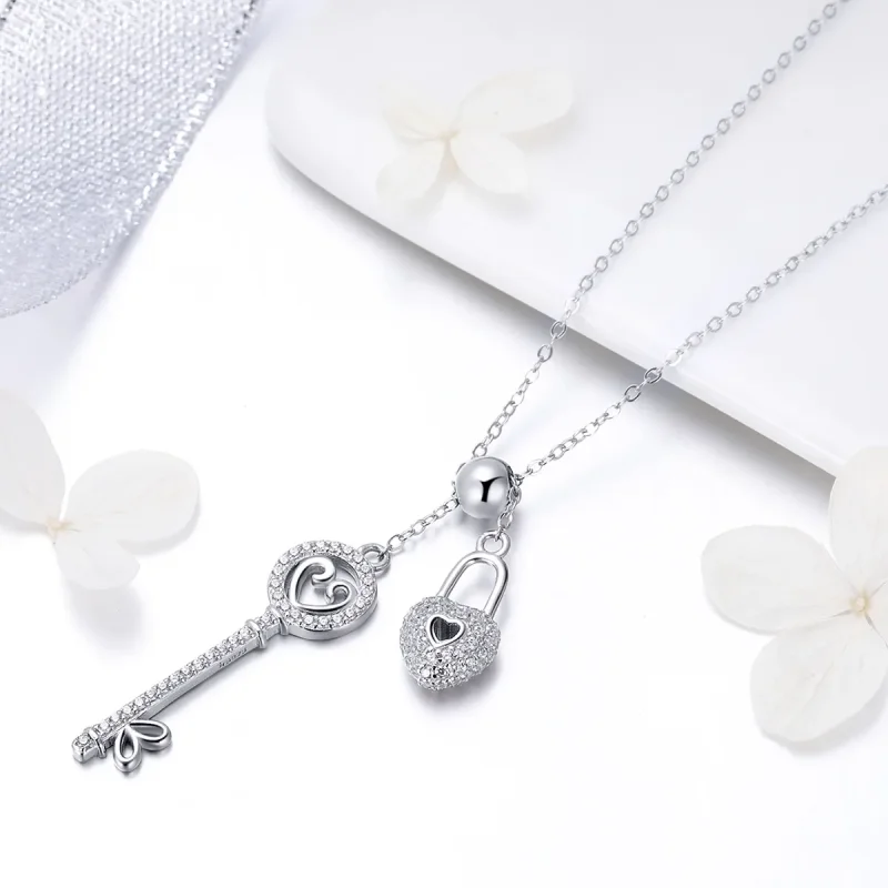 (bilde for) Pandora Style Silver Key of Heart Lock Halskjede - SCN290 - Vis 3