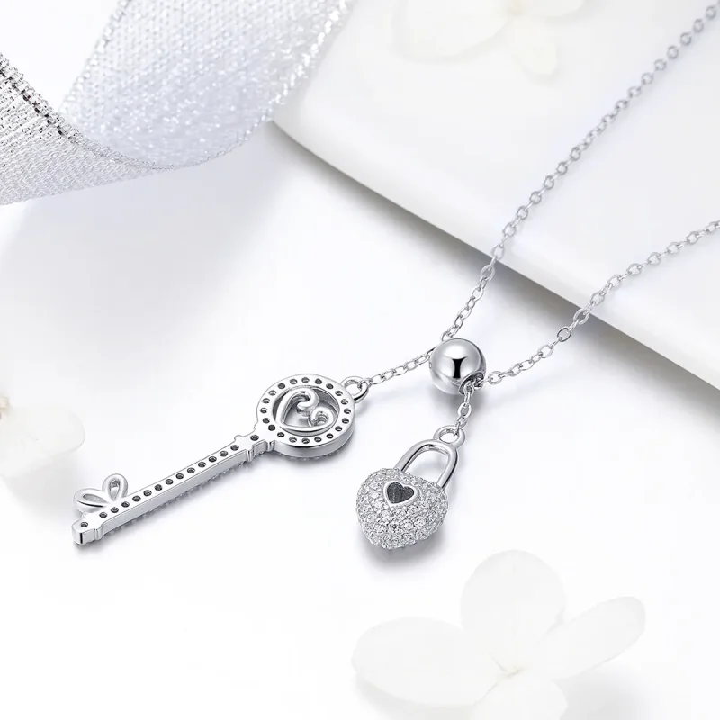 (bilde for) Pandora Style Silver Key of Heart Lock Halskjede - SCN290 - Vis 4