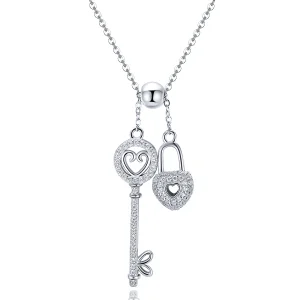(bilde for) Pandora Style Silver Key of Heart Lock Halskjede - SCN290