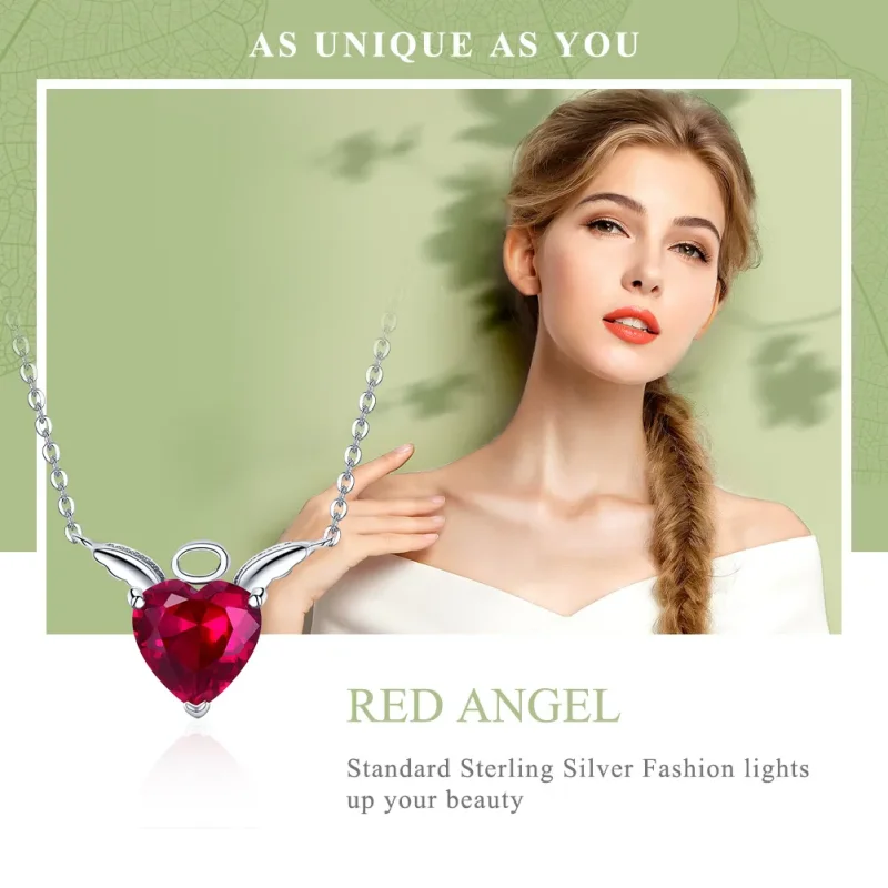 (bilde for) Pandora Style Silver Red Angel Heart Halskjede - SCN285 - Vis 2