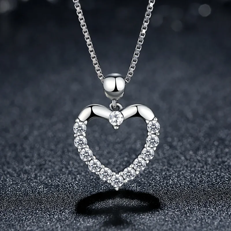 (bilde for) Pandora Style Silver Sparkle Heart Halskjede - SCN025 - Vis 3