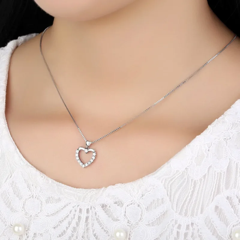 (bilde for) Pandora Style Silver Sparkle Heart Halskjede - SCN025 - Vis 7