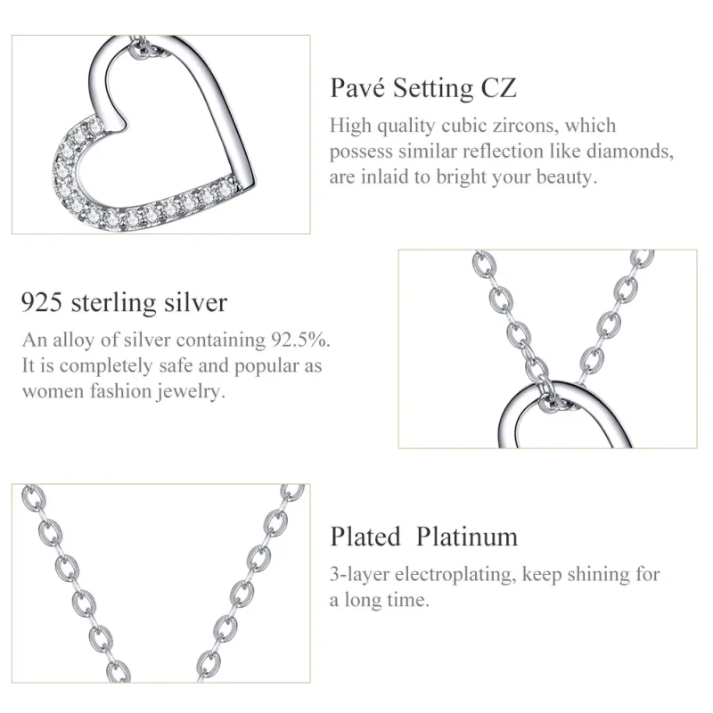 (bilde for) Pandora Style Silver Sparkle Heart Halskjede - SCN347 - Vis 3