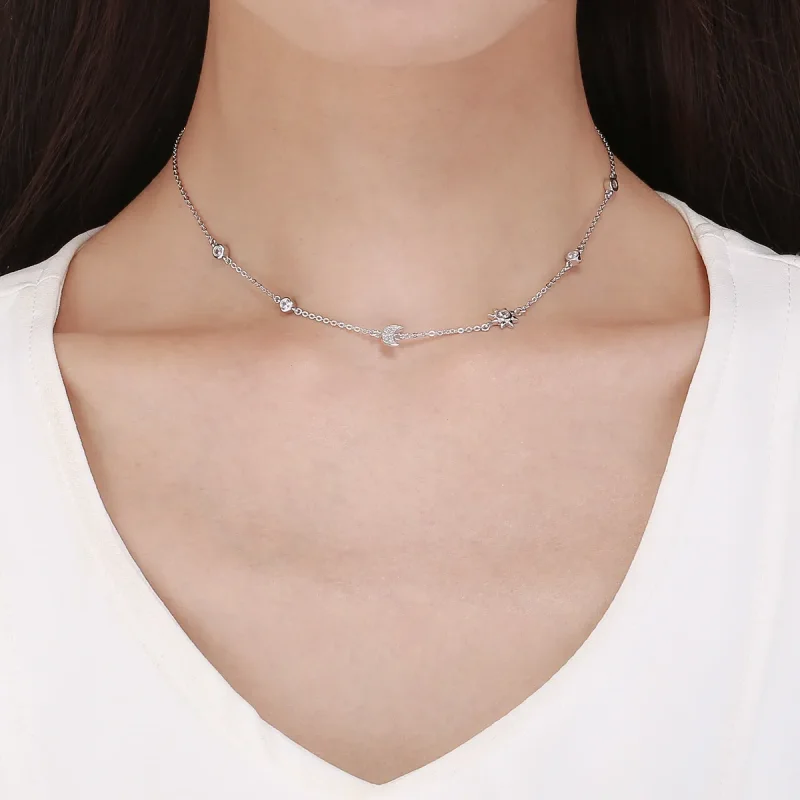 (bilde for) Pandora Style Silver Sun and Moon Glory Chain Halskjede - SCN272 - Vis 5
