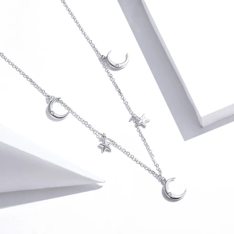 (bilde for) Pandora Style Sølv Moon And Star Anheng Halskjede - SCN411 - Vis 2