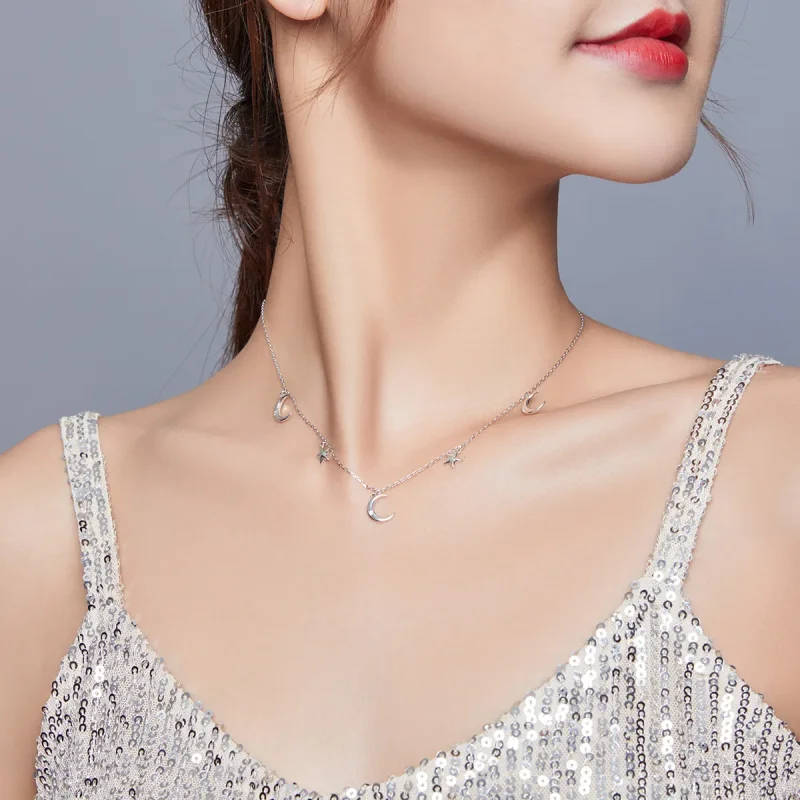 (bilde for) Pandora Style Sølv Moon And Star Anheng Halskjede - SCN411 - Vis 6