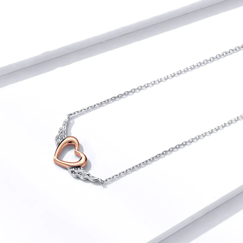 (bilde for) Pandora Style Two Tone Bicolor Heart Wing Anheng Halskjede - BSN162 - Vis 2