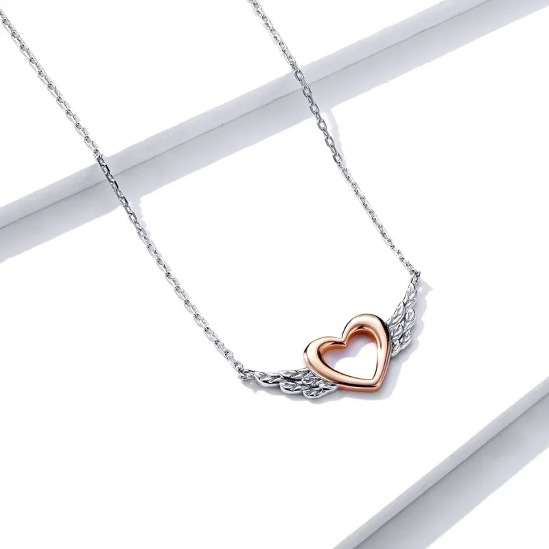 (bilde for) Pandora Style Two Tone Bicolor Heart Wing Anheng Halskjede - BSN162 - Vis 3