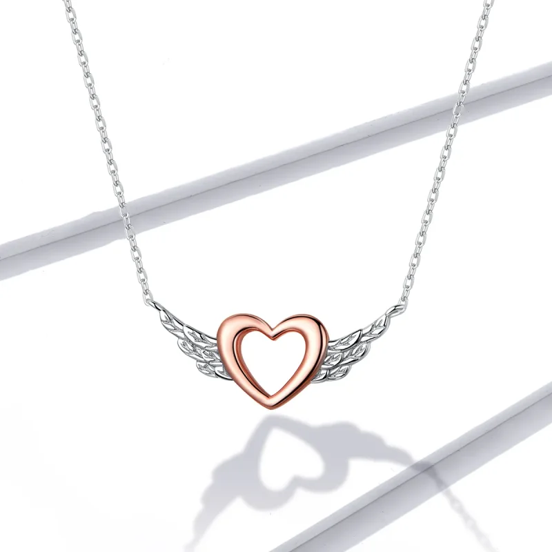 (bilde for) Pandora Style Two Tone Bicolor Heart Wing Anheng Halskjede - BSN162 - Vis 5