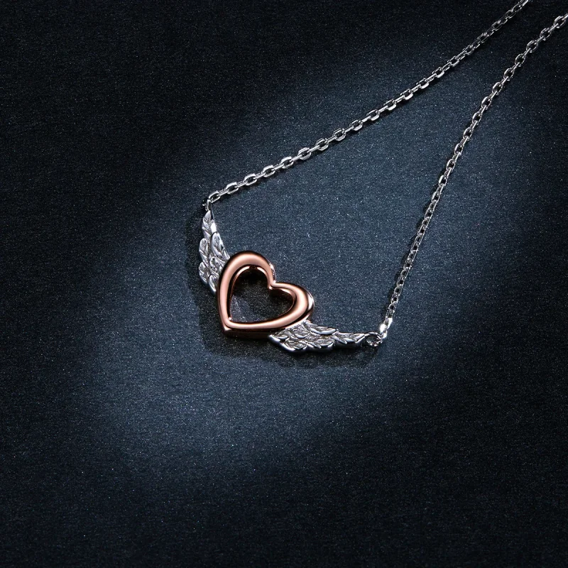 (bilde for) Pandora Style Two Tone Bicolor Heart Wing Anheng Halskjede - BSN162 - Vis 6