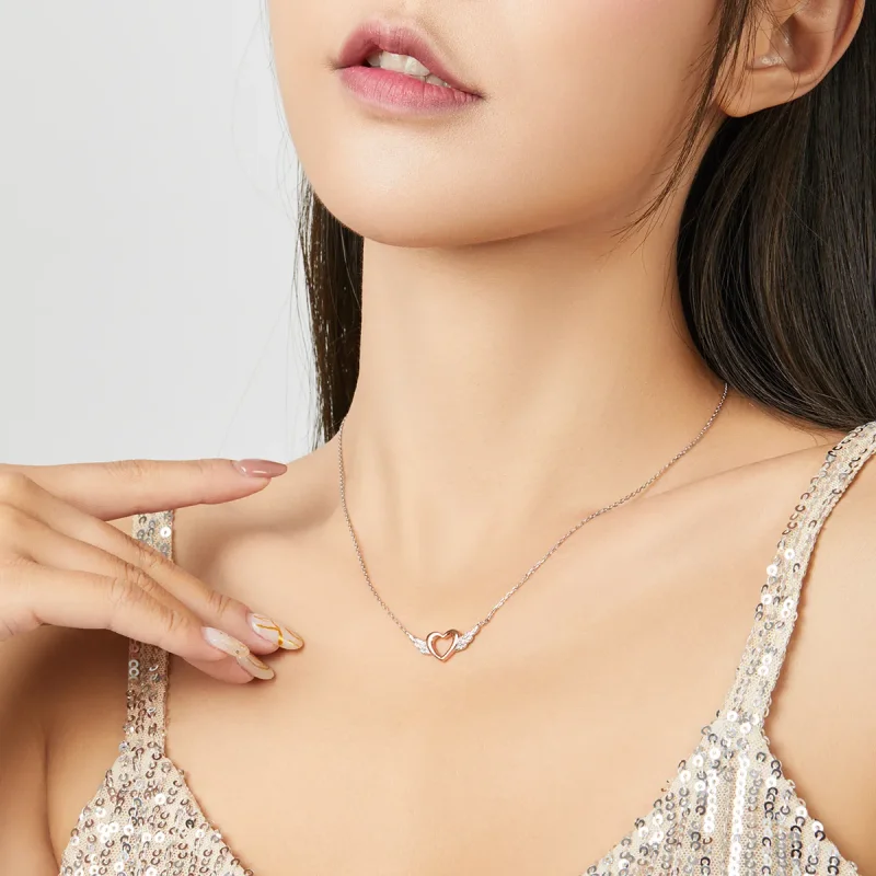 (bilde for) Pandora Style Two Tone Bicolor Heart Wing Anheng Halskjede - BSN162 - Vis 8