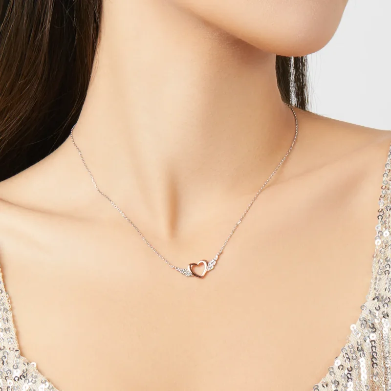 (bilde for) Pandora Style Two Tone Bicolor Heart Wing Anheng Halskjede - BSN162 - Vis 9