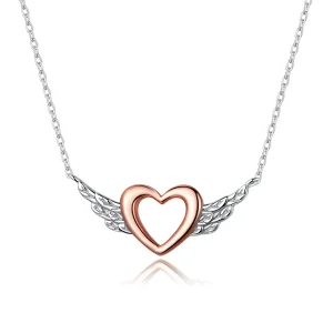 (bilde for) Pandora Style Two Tone Bicolor Heart Wing Anheng Halskjede - BSN162