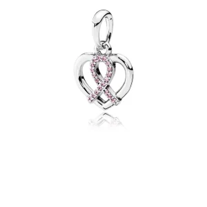 (bilde for) Pandora BCA ribbon and heart silver pendant with pink cubic zirconia - 390390PCZ